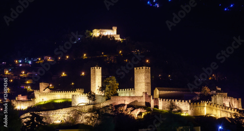 Ancient castle at night in Bellinzona