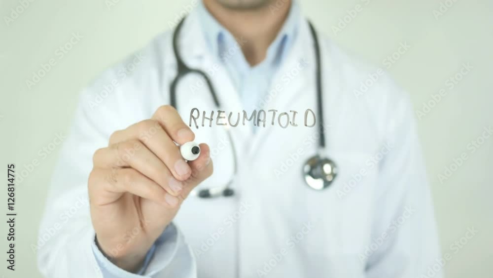 Rheumatoid arthritis , Doctor Writing On Transparent Screen Rheumatoid arthritis , Doctor Writing On Transparent Screen