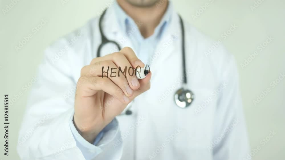 hemorrhoid , Doctor Writing On Transparent Screen hemorrhoid , Doctor Writing On Transparent Screen