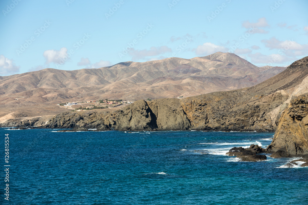 Rock coast near La Pared village on the south western part of Fuerteventura . Canary Islands, Spain