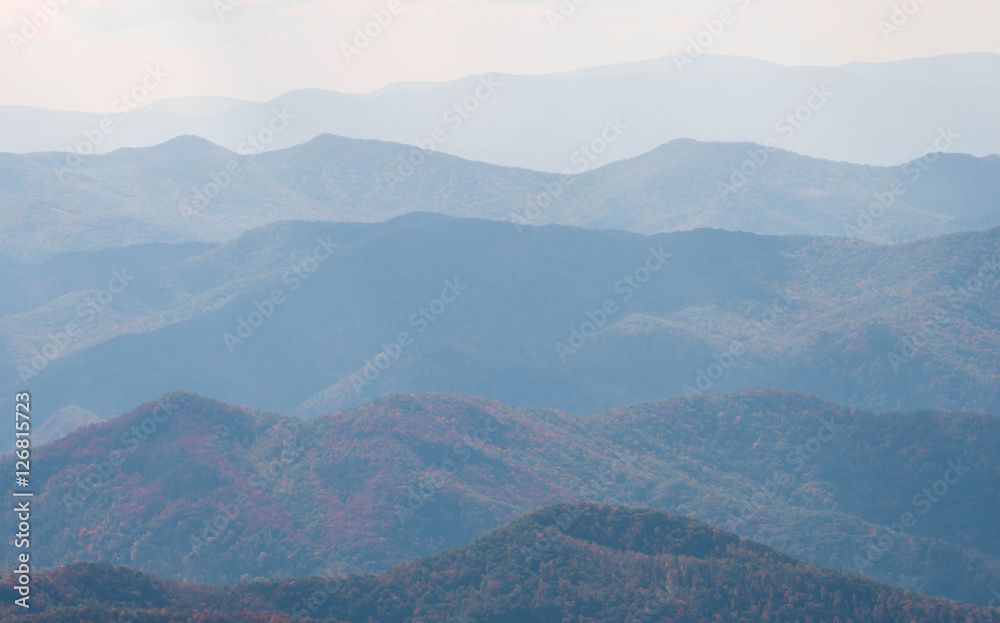the Blue Ridge Mountains in western North Carolina on a fall morning