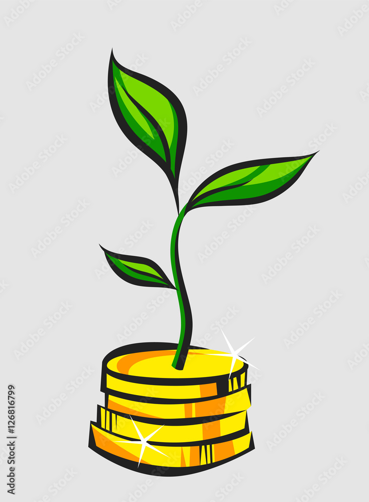 Money tree sprout grows from coins stack, pop art vector illustration? Money tree sprout grows from coins stack, pop art vector illustration?