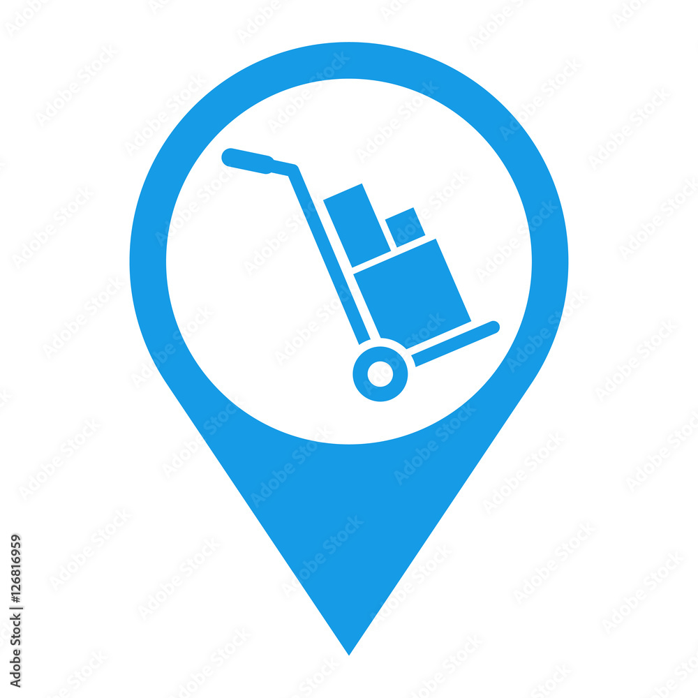 Icono plano localizacion carretilla de carga azul Icono plano localizacion carretilla de carga azul