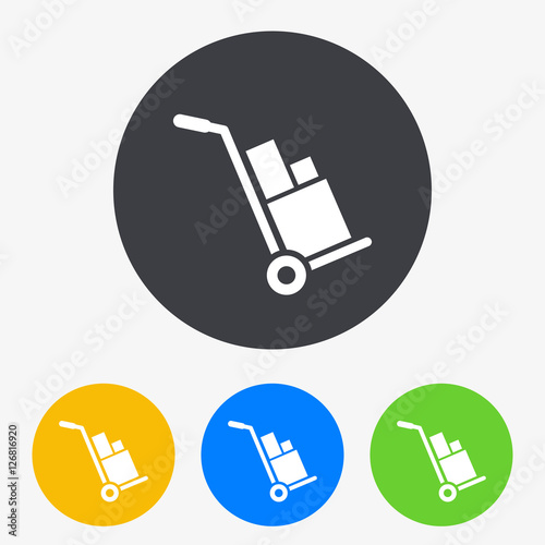 Icono plano carretilla de carga en circulo varios colores