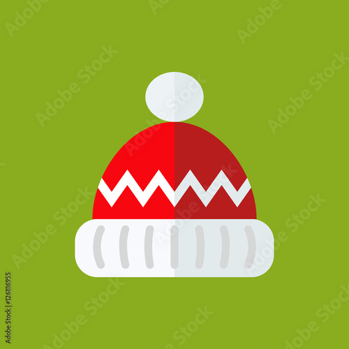 Icono plano gorro invierno rojo en fondo verde