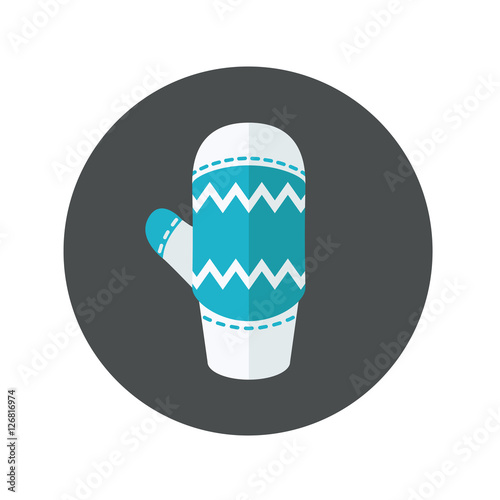 Icono plano manopla invierno azul en circulo gris