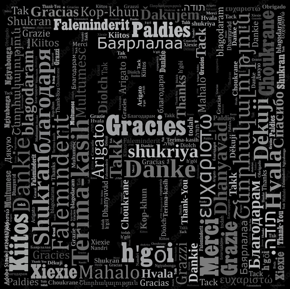 Thank you word cloud background in many different languages