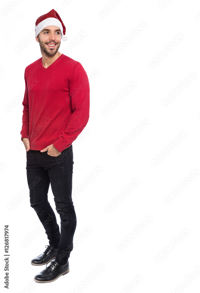 bright picture of handsome man in christmas hat bright picture of handsome man in christmas hat