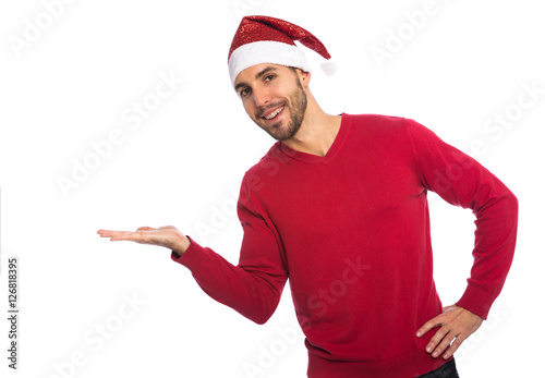 bright picture of handsome man in christmas hat
