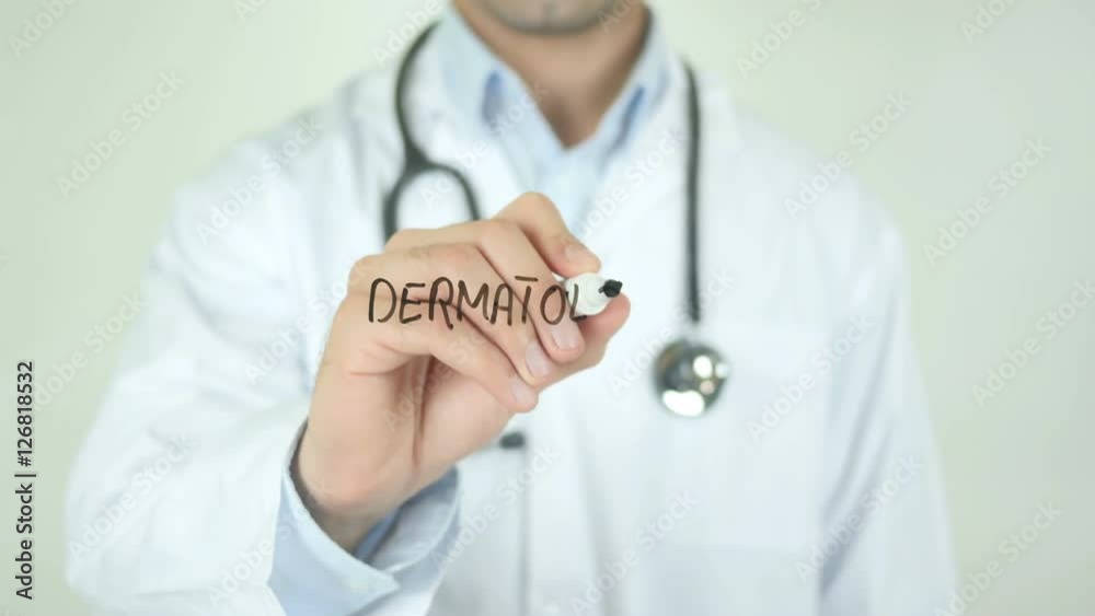Dermatologist , Doctor Writing On Transparent Screen Dermatologist , Doctor Writing On Transparent Screen