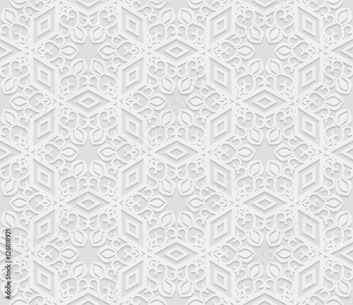 Seamless 3D white background   arabic geometric  pattern  indian ornament  persian motif  vector texture. Endless texture are suitable for web page  background  as background desktop PC  etc.