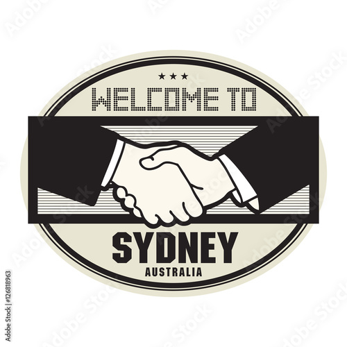 Stamp or label, business concept with handshake 