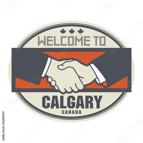 Stamp or label, business concept with handshake 