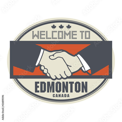 Stamp or label, business concept with handshake 