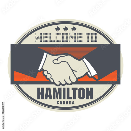 Stamp or label, business concept with handshake 