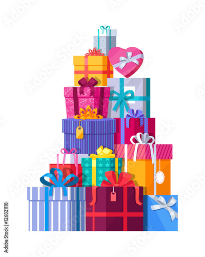 Pile of Colorful Wrapped Gift Boxes