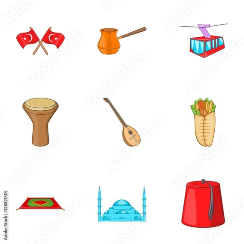 Turkey icons set. Cartoon illustration of 9 Turkey vector icons for web