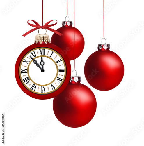Silvesteruhr mit Christbaumkugeln