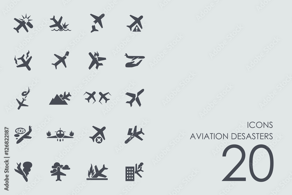 Set of aviation desasters icons