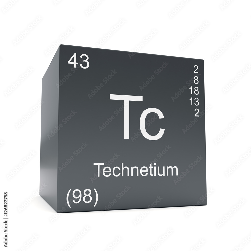 Technetium chemical element symbol from the periodic table displayed on black cube