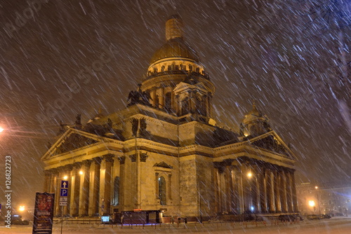 St. Isaac's Cathedral in the snow  night © herculerus