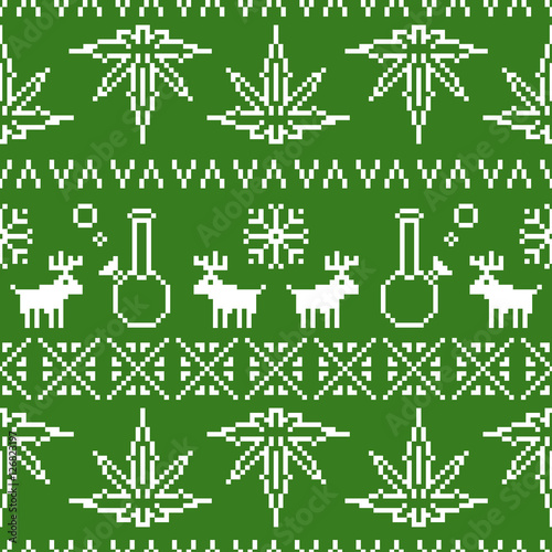 Pixel art christmas weed seamless vector background green