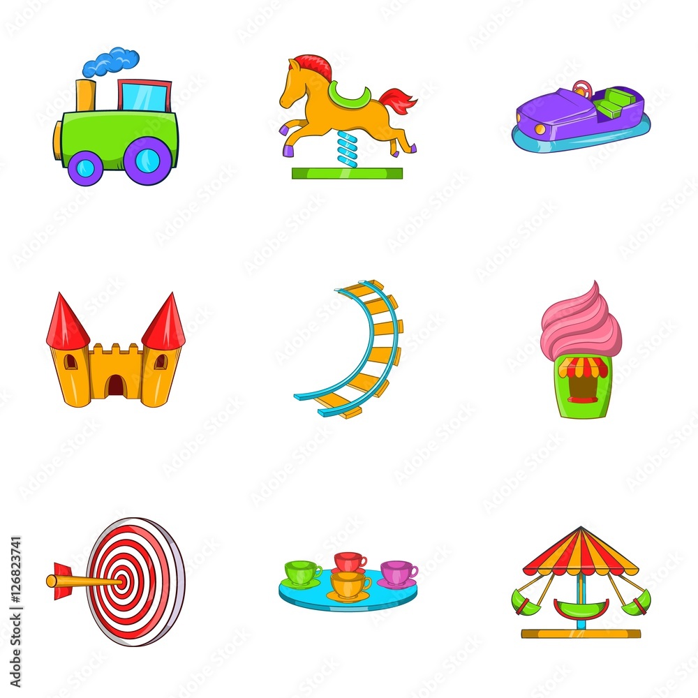 Rides icons set. Cartoon illustration of 9 rides vector icons for web