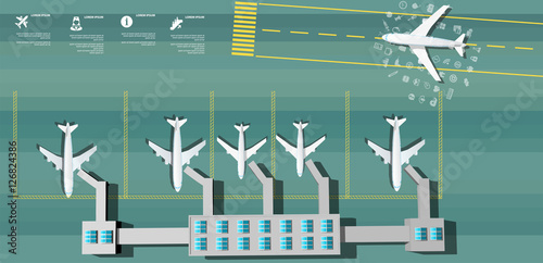 airport terminal top view with airplanes