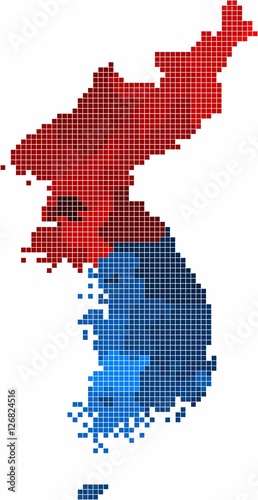 Square shape North and South Korea map colored by province on white background, vector illustration.