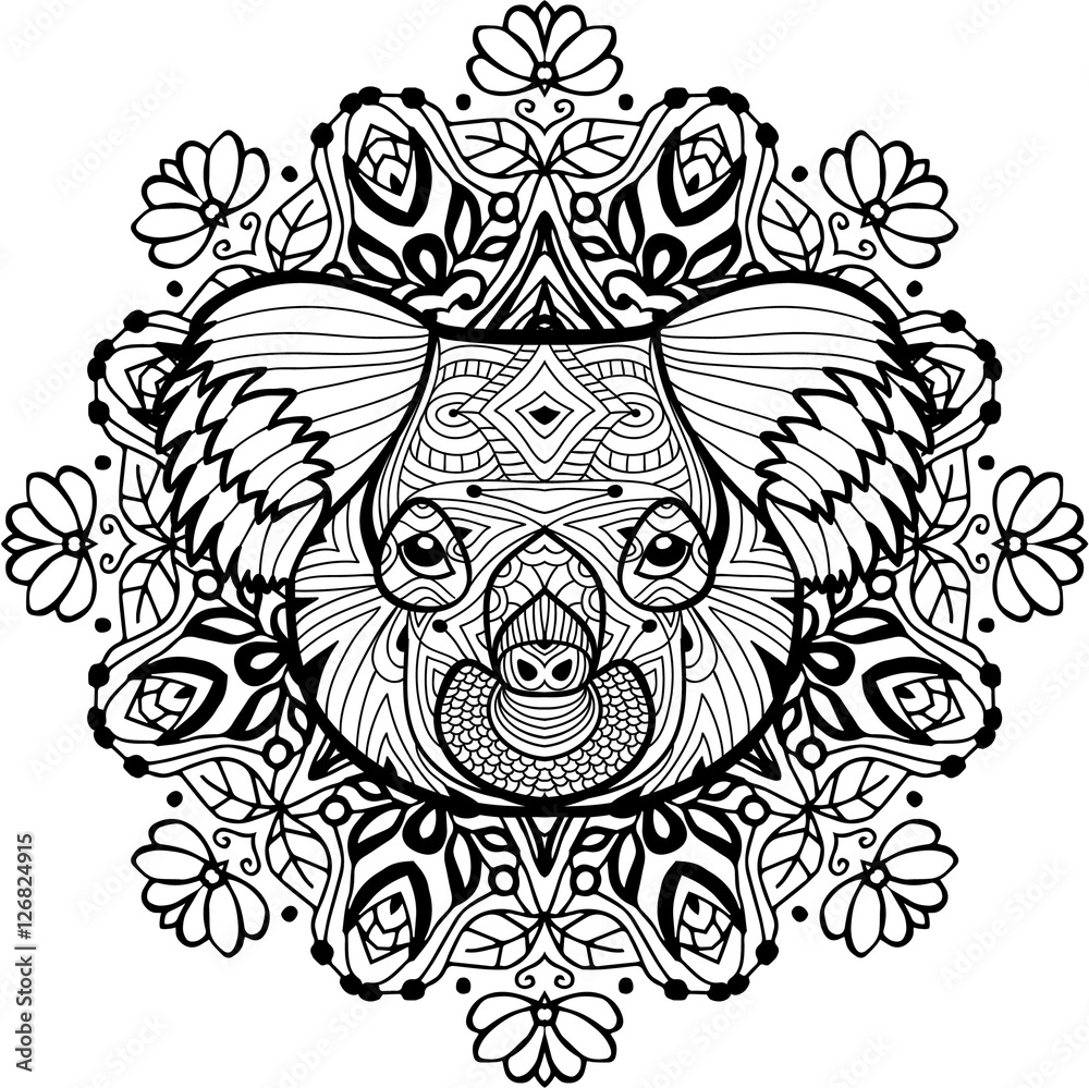 Totem coloring page for adults. The head of the Koala 