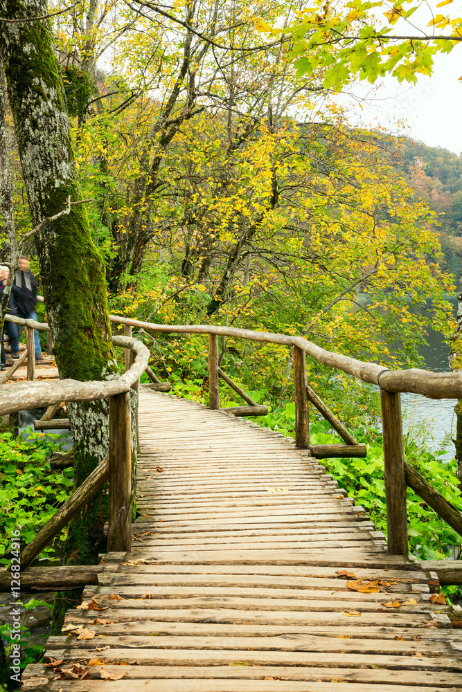 Wooden tourist path in Plitvice lakes national park Wooden tourist path in Plitvice lakes national park