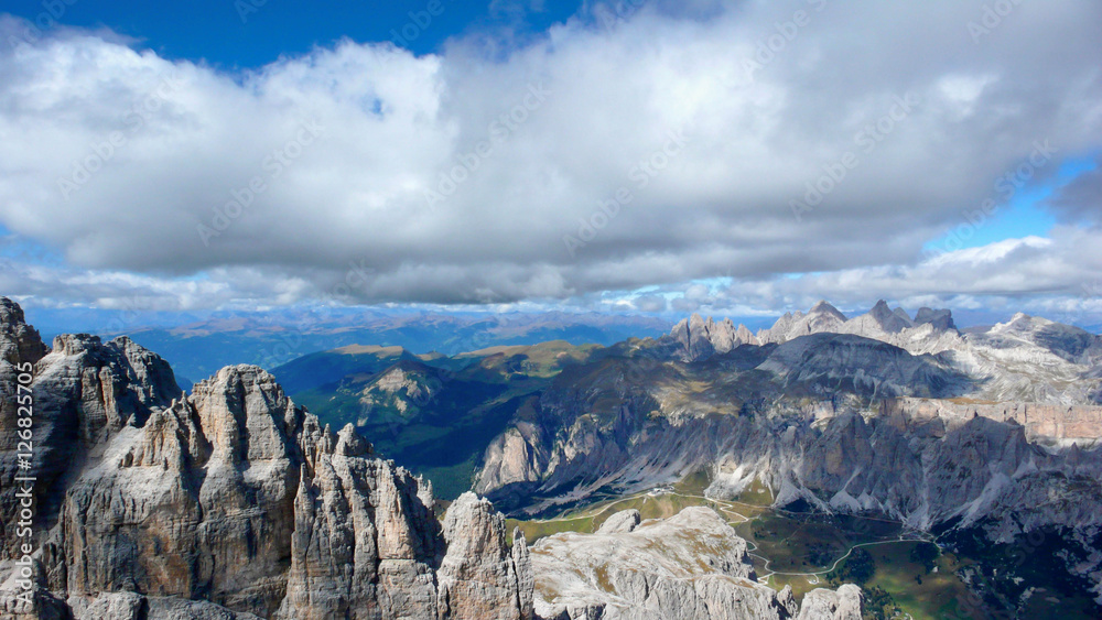 beautiful mountain valleys and peaks in the Italian Dolomites in the European Alps