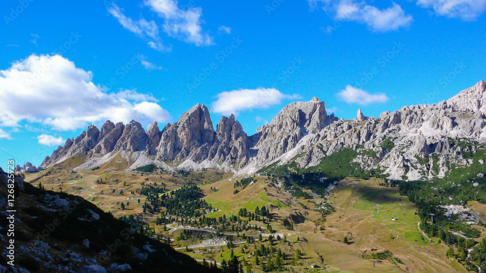 beautiful mountain valleys and peaks in the Italian Dolomites in the European Alps