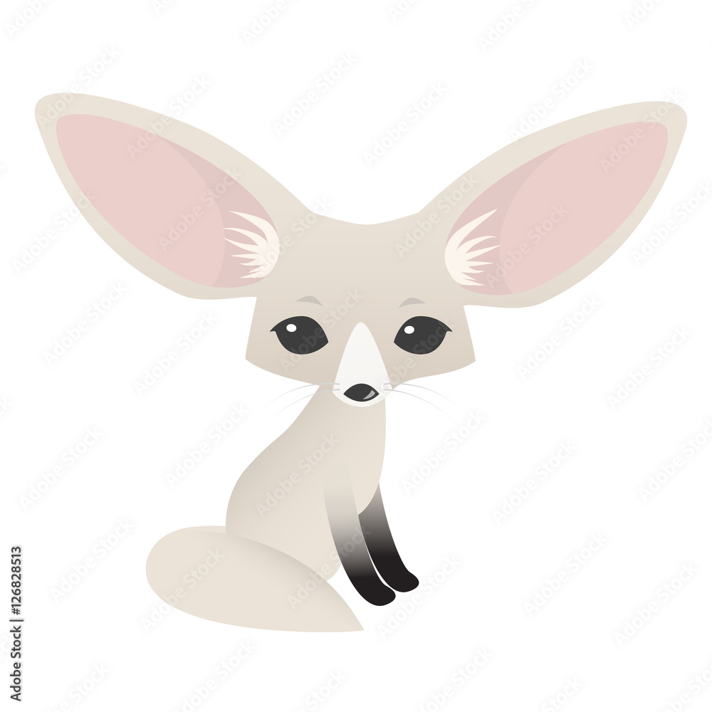 Small cute fennec with big ears // cartoon style editable vector  illustration Stock Vector | Adobe Stock