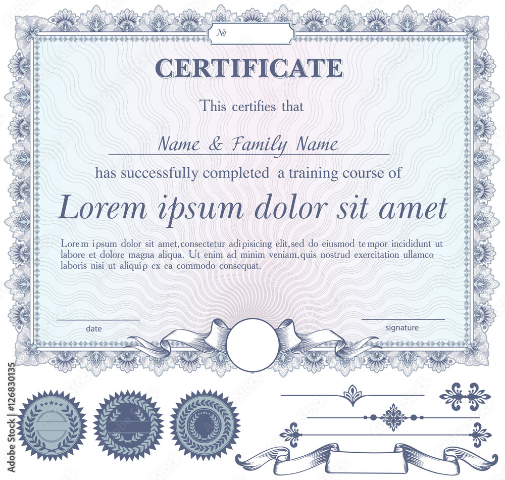 Vector blue certificate or coupon template with additional design elements