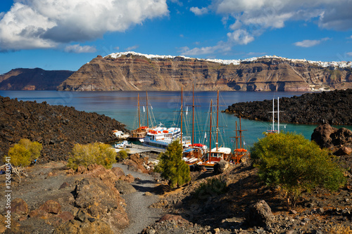 View of Santorini island from Nea Kameni island, Greece. photo