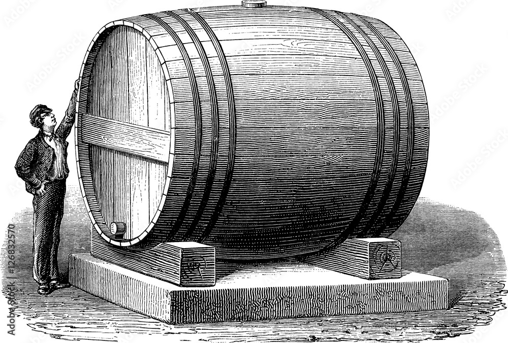 Vintage picture large barrel ilustración de Stock | Adobe Stock