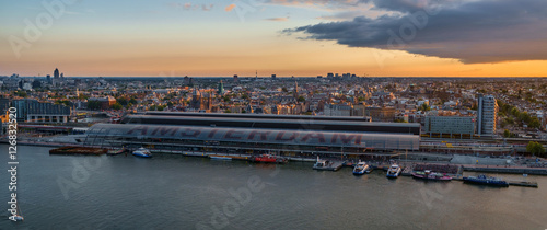 View at the Amsterdam Skyline during sunset