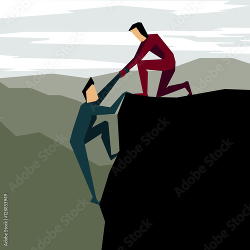 Man helping another man to climb