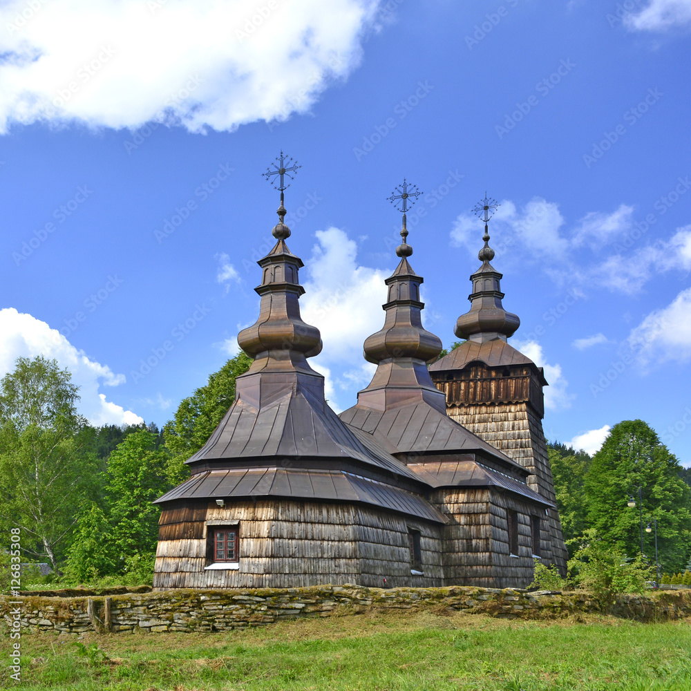 ancient greek catholic wooden  church in Szczawnik near Muszyna
