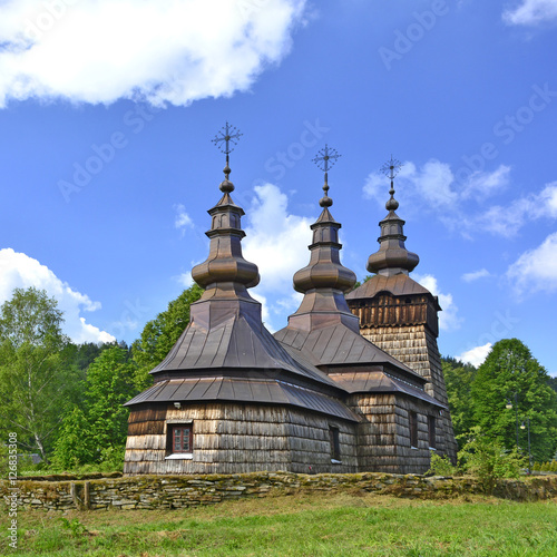 ancient greek catholic wooden church in Szczawnik near Muszyna