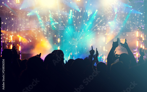 Cheering crowd and fireworks - New Year concept
