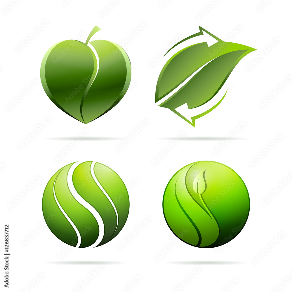 Ecological leaves concept icons. Heart, recycling, yin yang. Vector illustration. Ecological leaves concept icons. Heart, recycling, yin yang. Vector illustration.