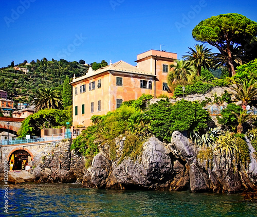 Fototapeta Naklejka Na Ścianę i Meble -  Genoa-Nervi, Italy, house on the Anita Garbaldi sea Promenade on the coastline