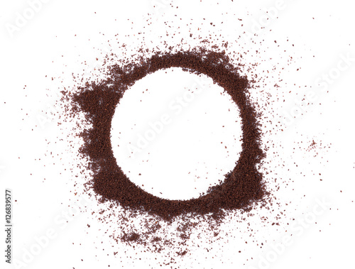 coffee powder on white background. top view