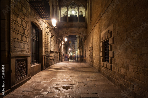 Street in Gothic Quarter of Barcelona by Night