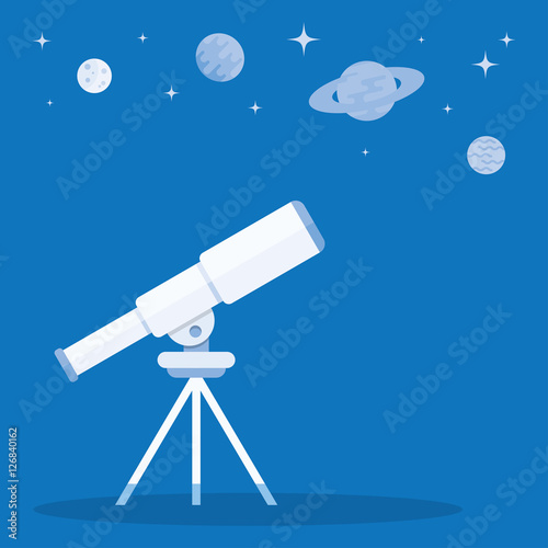 Telescope on tripod and blue stars around.