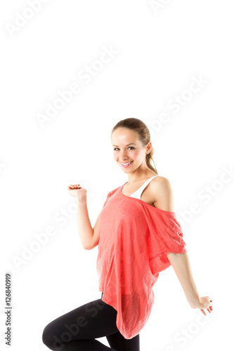 Young cheerful athletic girl, isolated.