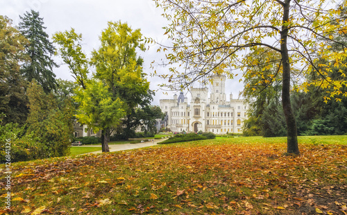 Hluboka nad Vltavou castle, Czech Republic. Colorful autumn time