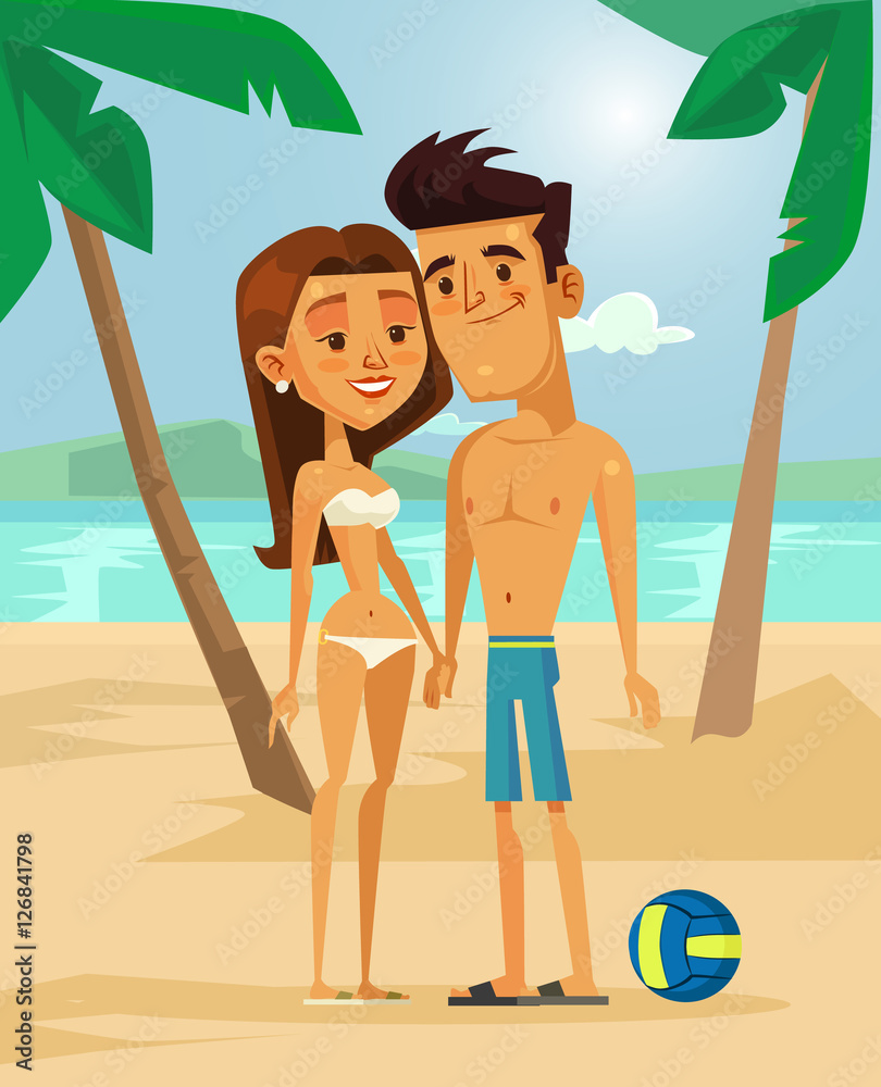 Couple in love relax.  Man and woman characters. Vector flat cartoon illustration